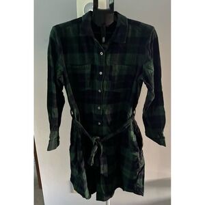 Style & Co Women's Green Cotton‎ Plaid-Print Shirtdress Size Large